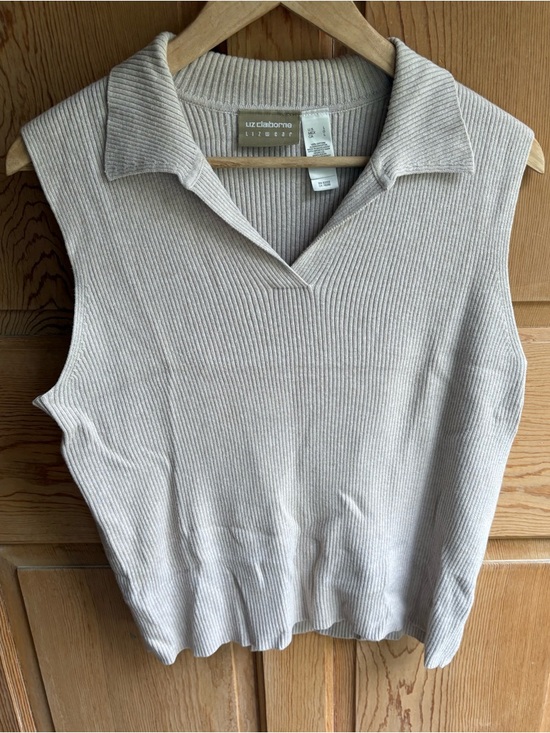 Tops - Liz Claiborne 100% Cotton Tan Knit Collared Tank | Size Large